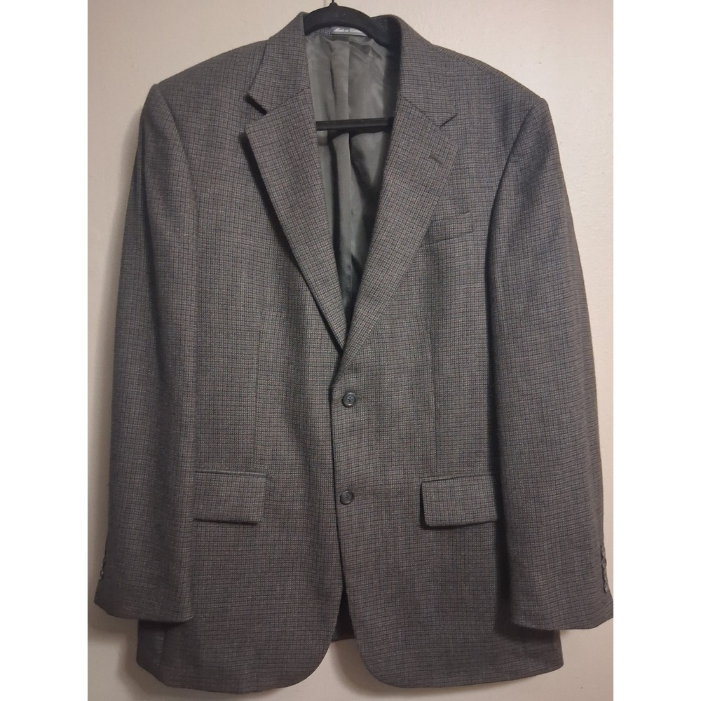 Oscar de la Renta Mens 42L Wool Sport Coat Blazer Brown Gray Micro Check 5781